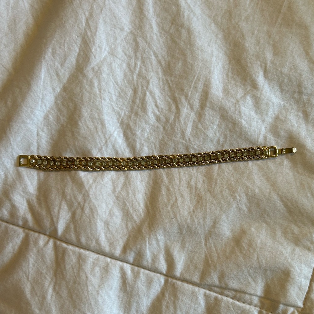 Elegant Gold Braided Chain & Crystal Bracelet